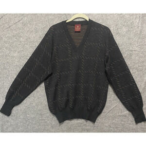 Nordstrom Merino Wool Sweater Mens Sz L Black‎ Pullover V Neck Geometric